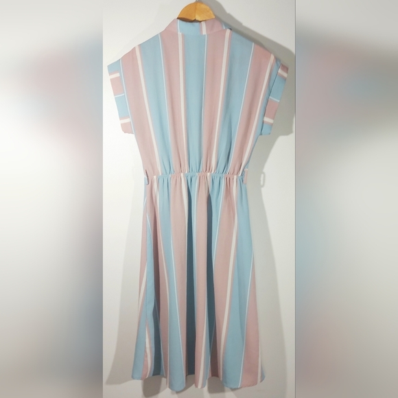 MONTEAU Blue&Pink Pastel Collard TShirt Midi Dress Wood  Buttons - Picture 2 of 8